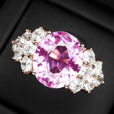 Sontuosi anelli placcati oro rosa zaffiro rosa vivo 7,90 carati in argento... - Immagine 1 di 4