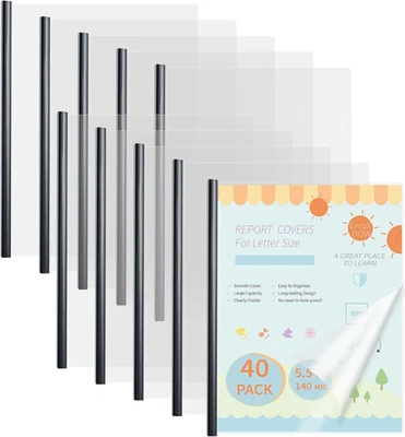 40件装透明报告盖带黑色滑动条,70张容量,9米绑定 — 第 1/4 张图片