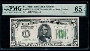 AC 1928B $5 San Francisco FRN PMG 65 EPQ Fr 1952-L GEM UNCIRCULATED - Picture 1 of 2