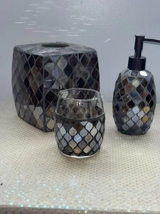 3 Pc Set Of Mosaic Glass Bathroom Accessories Soap Dispenser/Tumbler/Tissue Box - Picture 1 of 8