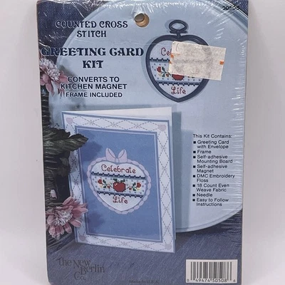 VTG New Berlin Counted Cross Stitch Greeting Card Kit Celebrate Life Apple - Image 1 of 4