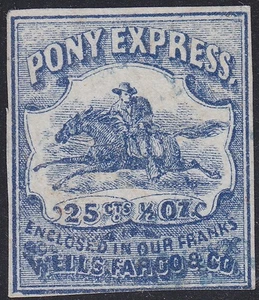 U S LOCALS WELLS FARGO & CO SCOTT 143L8 25 CENTS MINT BLUE 34 - Picture 1 of 3