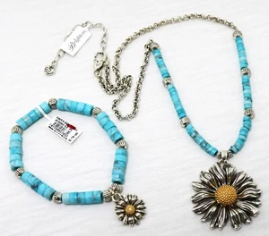 Brighton DAISY DEE Neu mit Etikett 196 $ zweifarbig Gänseblümchen Türkis Perlen Halskette Armband Set - Bild 1 von 5