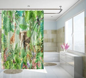 3D Tier Grün Wald 8 Duschvorhang Wasserdicht Faser Bad Daheim Windows Toilette - Picture 1 of 3