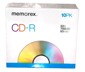 Memorex CD-R 52x Paquete de 10 700 MB 80 min Estuche Joya Embalaje UPC 0 3470704514 9 NUEVO - Imagen 1 de 4