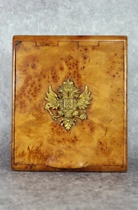 Russian karelian birch cigarette case with imperial two-headed eagles. Russia - Imagen 1 de 12
