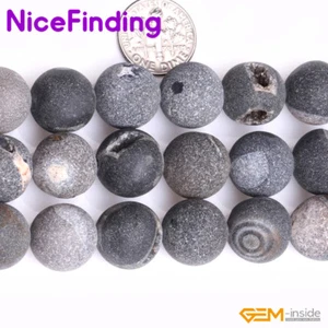 Natural Round Frost Geode Druzy Agate Stone Beads For Jewelry Making Strand 15" - Picture 1 of 16