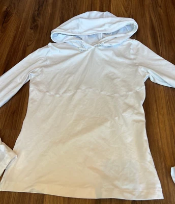 CAMISA CON CAPUCHA ALO YOGA BLANCA RUNNING MANGA LARGA CON AGUJEROS PARA EL PULGAR TALLA M Foto 1 de 4