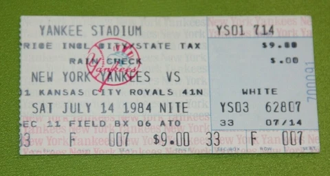 New York Yankees Ticket Stub | July 14 1984 | Dave Winfield Hit Cover