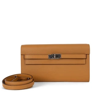 72011 auth HERMES Caramel brown Evercolor leather KELLY TO GO WALLET WOC Bag - Picture 1 of 9