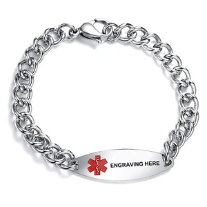 Edelstahl 8" Caduceus medizinische ID kubanische Kette Armband-freie Gravur - Bild 1 von 5