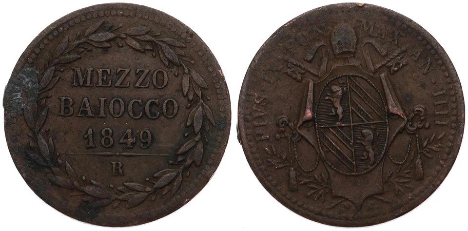 Vatican - Mezzo 1/2 Baiocco 1849 R - Vaticano Pius Ix - Image 1 of 1