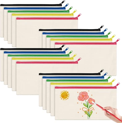 20 Stück DIY Blanko Stoff Federmäppchen, Bunt Blanko Stoffbeutel Mit Reißverschl