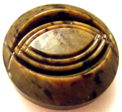 Vtg Bakelite coat button lg marble olive green carved design metal shank 1. 1/2" - Image 1 of 3