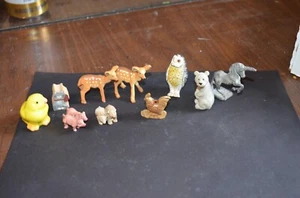Lot of 10 Miniature Animals Curio figurines Deer Pig Bear Owl - Picture 1 of 7