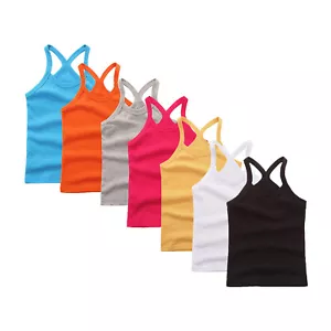 Summer Kids Girls Blouse Dance Tee Racerback Crop Tank Soild Sleeveless Tops - Picture 1 of 25
