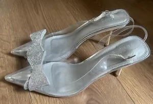 ASOS Design Sass Embellished Bow slingback Stiletto Clear Size UK 9, 42 - Picture 1 of 3