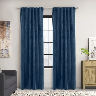 Seren Dark Blue Velvet 50 in. W X 63 in. L Curtain Panel - Image 1 of 4