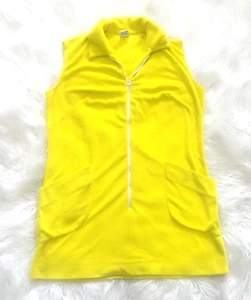 VTG 60s 70s Terry Cloth DeWeese Design Swim Coverup Dress Zip Size L Yellow Mod - Picture 1 of 12
