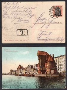 DANZIG 1920 Picture Postcard to Austria. Postage Due. German Germania Overprint - Picture 1 of 3