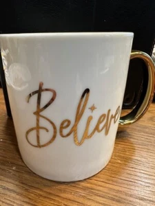 Holiday Style Gold & White Believe 4" 16 ounce - Picture 1 of 9