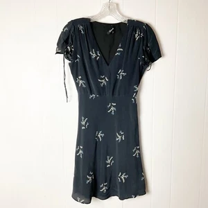 Madewell "Vintage Inspired" Black Wildflower Short Sleeve Silk Mini Dress Size 2 - Picture 1 of 3