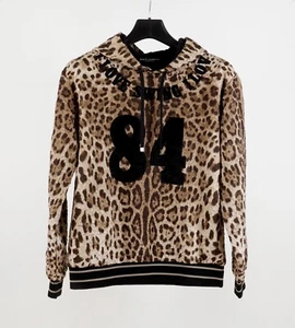 DOLCE & GABBANA Size IT48 Leopard 84 I Love Swing Print Hoodie Brown Sweatshirt - Picture 1 of 15