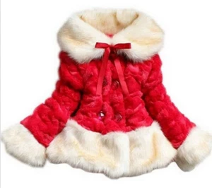 (RED) Baby Toddler Little Girls Faux Fur Fleece Lapel Coat Kids Jacket Outwear - Picture 1 of 1