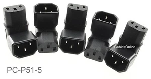 5-Pack Right-Angle UP IEC 320 C14 Male to IEC 320 C13 Female Power Adapters - Picture 1 of 3