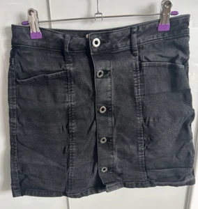 Ladies Jack Wills Size 10 Black Denim Straight Mini Skirt Summer Buttons - Picture 1 of 3