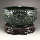 Chinese Green Hetian Jade Low Relife Nine Dragon Brush Washer W Certificate