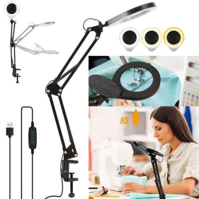 8x Magnifying Glass Desk Light LED Magnifier Lamp Reading Lamp With Clamp - Image 1 of 4