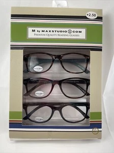 NIB +2.50 Box Set 3 Pairs M By Max Studio Reading Glasses Readers - Picture 1 of 8