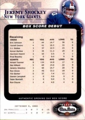 2002 Fleer Box Score Debuts #13 Jeremy Shockey #0539/2002 (19571) - Image 1 of 2