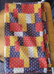 Retro Squares Blue Yellow Fabric Material Honeybees Patches MCM - Picture 1 of 2