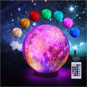 Moon Lamp, LOGROTATE 16 Colors LED Night Light 3D Printing Moon Light with Stand - Picture 1 of 7