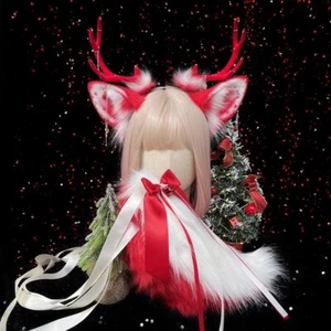 Christmas Deer Ears Antlers Tail Hairhoop Horns Earrings Bows Headwear Headband - Picture 1 of 8