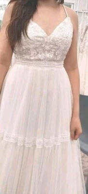 Ivory Tiered Chiffon A-Line Wedding DressSTYLE# MS251209 - Image 1 of 4