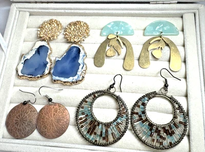 Lote de 4 pares de pendientes y2k años 90 abstractos DECLARACIÓN Boho Western oro marrón azul Foto 1 de 4