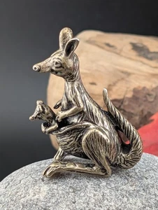 Figur Silber 800 Miniatur Känguru mit Baby alt vintage  - Bild 1 von 11
