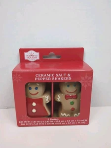 New Gingerbread Man And Girl Ceramic Christmas Salt And Pepper Shakers  - Picture 1 of 2