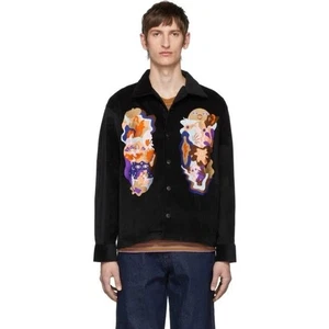 Carne Bollente Black Velvet Shirt Embroidered Erotic Graphic Button Front Sz M - Picture 1 of 8