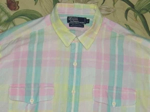 Camisa Polo De Colección Ralph Lauren Madras A Cuadros Manga Larga Con Botones Grande - Imagen 1 de 3