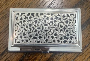 Brighton Business Card Holder Case Silver Plate Filigree Lattice,Great Condition - Picture 1 of 4