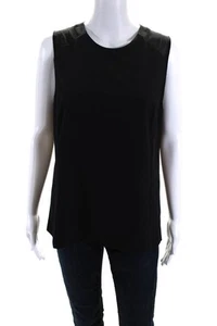 J Brand Womens Crepe Sleeveless Zip Up Crew Neck Blouse Top Black Size L - Picture 1 of 7