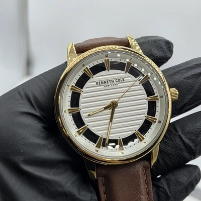 Kenneth Cole New York Men's Transparency Dial Gold Tone Watch Brown Leather Band - Image 1 of 4