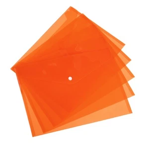 12 Pack File Folders Clear A4 Files Envelope Plastic Document Pockets Orange - Picture 1 of 5