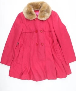 Monsoon Women's Pink Wool Coat with Fur Trim, Size 14 - Picture 1 of 12