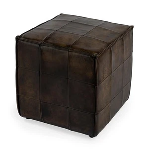 Beaumont Lane Dark Brown Leather Ottoman - Picture 1 of 8