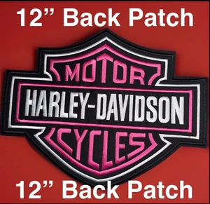 🔥HUGE 12” Harley-Davidson Iron On Patch PINK Embroidered Bar & Shield HD LARGE - Picture 1 of 6